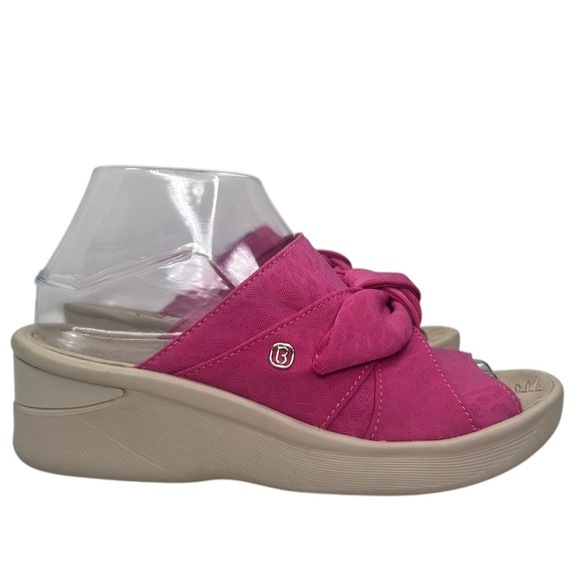 Bzees LifeStride Women SZ 7.5W Pink Cheetah Knotted Smile Slip On Wedge Sandals - Picture 2 of 10